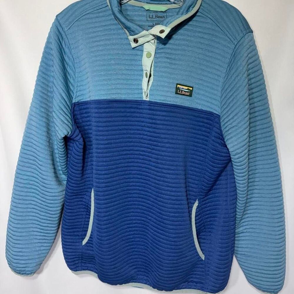 L.L.Bean Men's Blue & Light Blue Ribbed Knit Quarter Zip Pullover Size Large